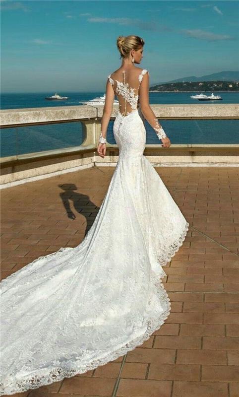 bodycon poročna obleka, čipkasta sirena obleka, eleganten videz, majhni koraki, poročna obleka sirena, poročna obleka iz čipke iz sirene, finost silhuete