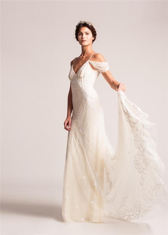 Moterų grožio vestuvių vestuvių suknelė paprasta ir prašmatni nuotakos suknelė nėrinių graikų balta stebuklų suknelė