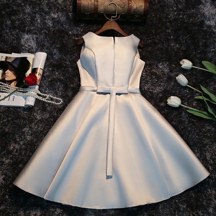 elegantna barvna satenska obleka, večerna obleka za poroko, trije beli tulipani