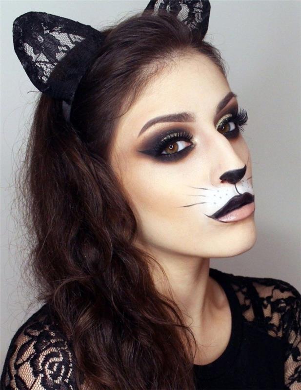 pavyzdys, kaip paskutinę minutę pasidaryti makiažą Helovino proga, Helovino kačių makiažą su juodu akių pieštuku