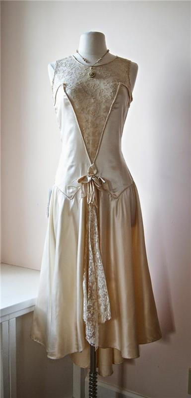 Veličastna obleka Gatsbyja, kremna obleka s čipko, dolga midi, moda 1920 -ih