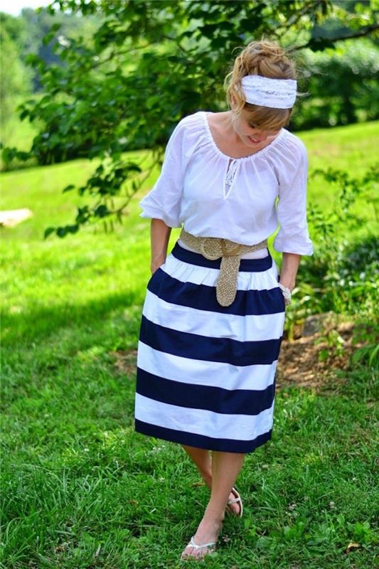 prašmatni bohemiška apranga moterims kaimiška mėlyna balta suknelė
