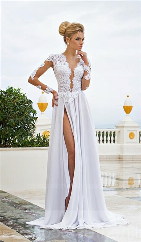 ilga suknelė-balta-nėrinių-drabužių stiliaus-ilga-odinė striukė