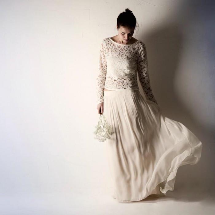boemska elegantna poročna obleka, dolgo podeželsko krilo za nevesto