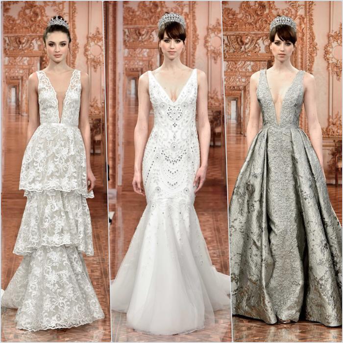 Gražiausios vestuvinės suknelės geriausia stilinga moteris vestuvių suknelės prašmatnus suknelės koliažas iš trijų skirtingų prašmatnios vestuvinės suknelės variantų
