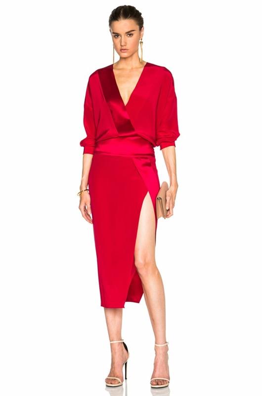 Apvyniojimo suknelė-raudona-super-elegantiška-blizganti juostelė
