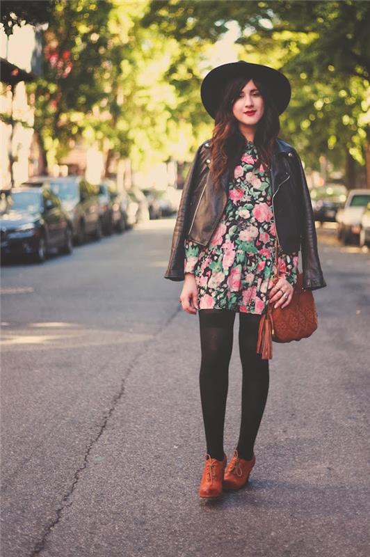 modna ženska obleka v cvetlični obleki v stilu vintage hipster