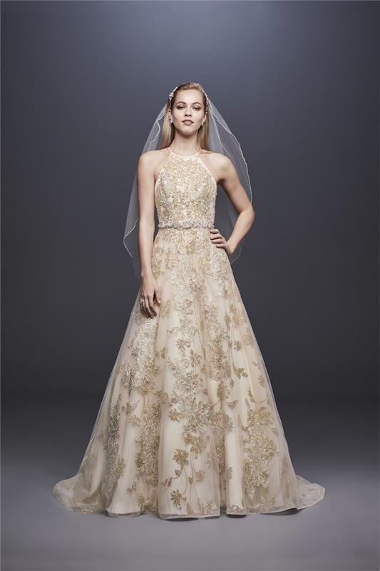 Vestuvinė suknelė 2018 nėrinių suknelė prabangi vestuvių vestuvių suknelė puošnus bėgikas auksiniai nėriniai