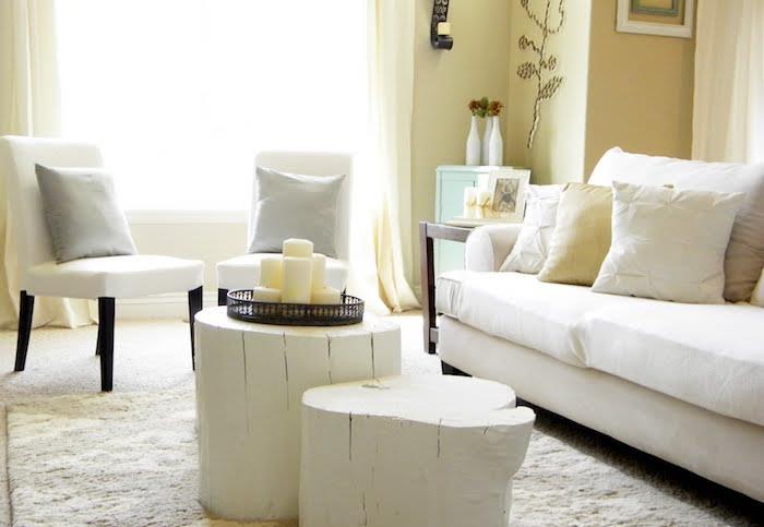 bela lesena log deco deko dnevna soba miza za kavo