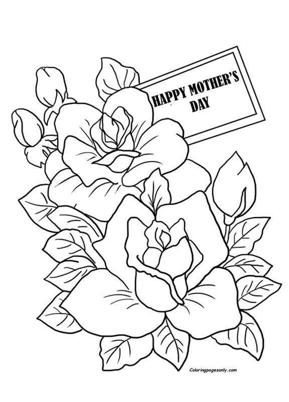 Laimingos Motinos dienos rožės, nuspalvinančios Motinos dienos veiklos piešinį, skirtą Motinos dienai dovanoti