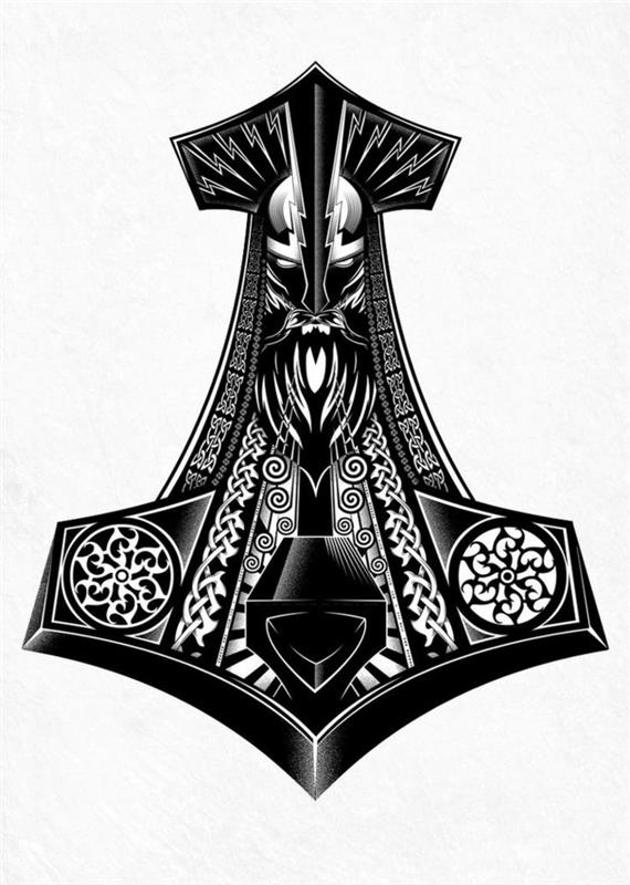 Norvegų tatuiruotės šarvuotis vikingų simbolis, reiškiantis tatuiruotę