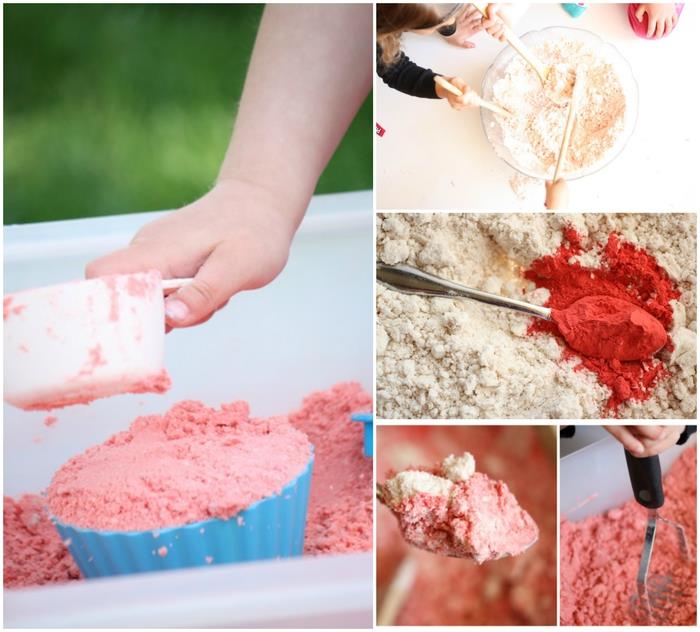 kako narediti barvit pesek za modeliranje enostaven za rokovanje, ki je neškodljiv za zdravje otroka