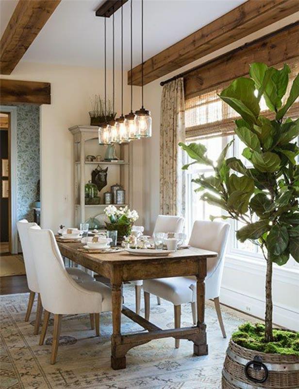 modern-lüks-tarzda-yeşil-bitkilerle-tam-ucuz-yemek odası-