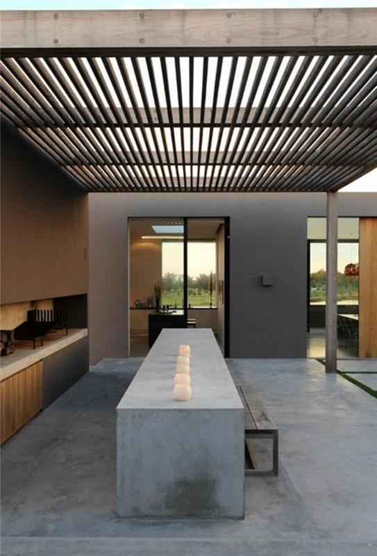 çağdaş-yemek odası-tam-dikdörtgen-masalı-beton-çatı-tarzı-mutfak