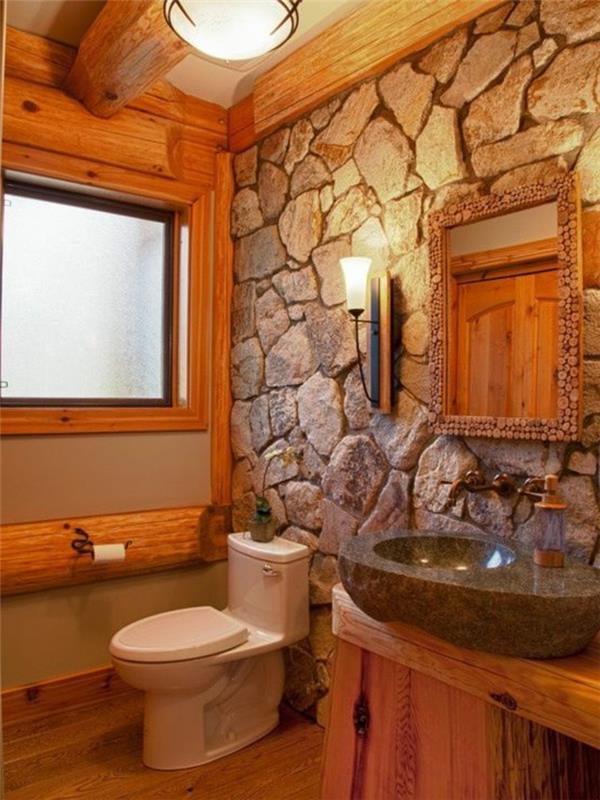 vonios kambarys su akmens siena-interjeras-pilka ir pilka kriauklė-su-veidrodžiu