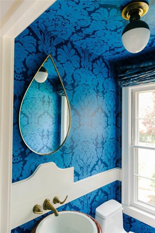 vonios kambarys su tamsiai mėlynais tapetais-idėja-sienoms-vonioje