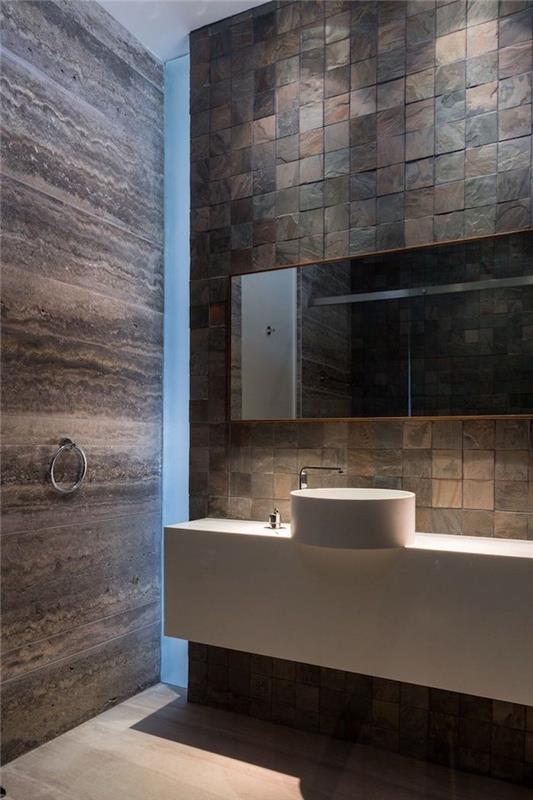 modernus prabangus rudo ir balto akmens elegantiško stiliaus vonios kambarys