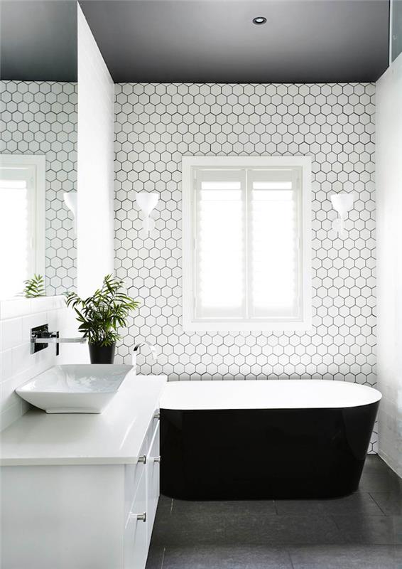 banyo modaya uygun küvet yumurta beyazı fayans dekoratif tavan hangi renk siyaha en çok yakışır