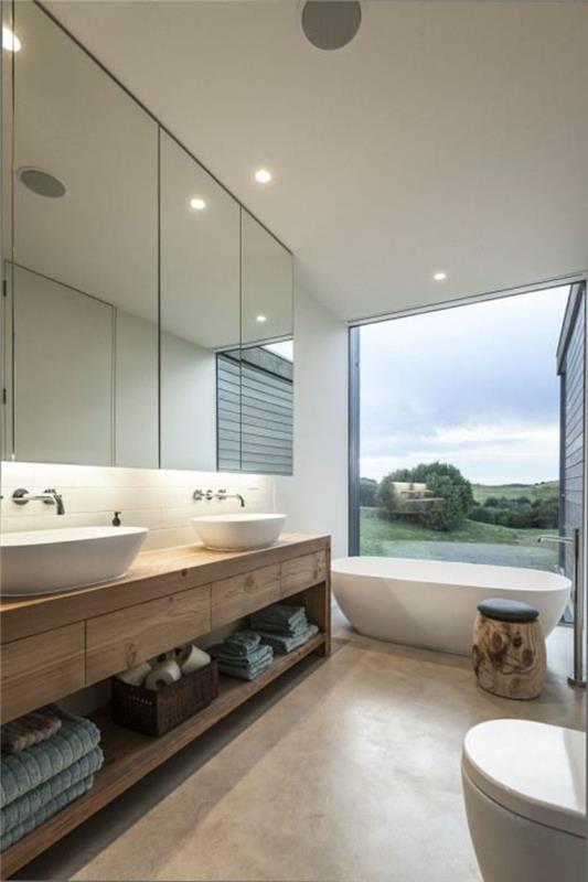 zen-bambuko vonios kambarys-didelis veidrodis-langas-vonios kambarys-baldai-taupe-color