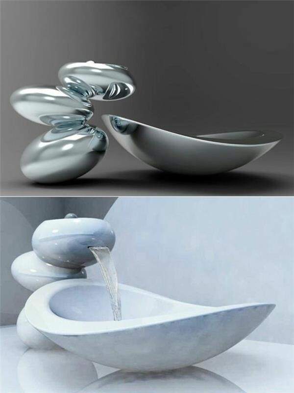 5m2 banyo, küçük modern banyo, zen banyo dekoru, banyo pinterest, taş ve gümüş renkli metal olmak üzere iki versiyonda zen lavabo