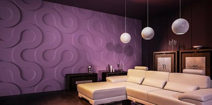dnevna soba-z-dekorativnimi-ploščami-stenami-vijolična-barva-kako-okrasiti-stene-v-dnevni sobi