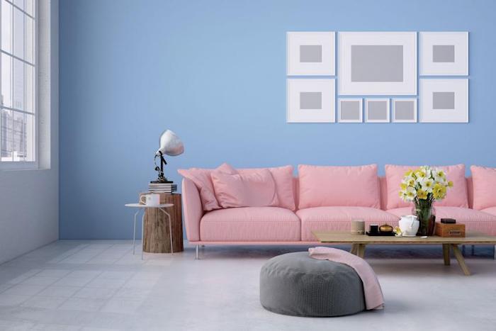 Pembe ve mavi yatak odası modern oturma odası pembe kanepe hangi rengin toz pembe iç dekorasyonla ilişkilendirileceği