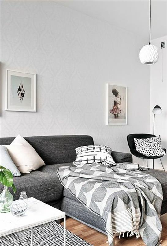 şık-oturma odası-gri-melanj-kanepe-köşe-kanepe-gri-beyaz-duvarlar-açık-parke-modern-oturma odası