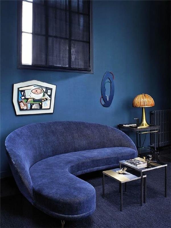 koyu mavi renkli-oturma odası-mavi-duvarlar-mavi-oturma odası-kanepe-köşe-açılabilir-lacivert