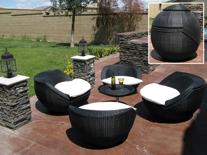 vrtno pohištvo-pleteno-naslanjač-smola-pleteno-design-črno-zložljivo-modularno vgrajeno