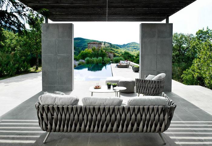 siva-pletena-vrt-pohištvo-design-fotelj-miza