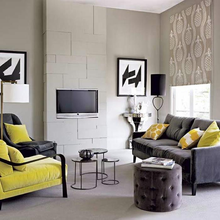 dnevna soba-deco-okrasite-svojo-dnevno sobo-sivo-rumeno-moderno-kavč-udobno-kavč