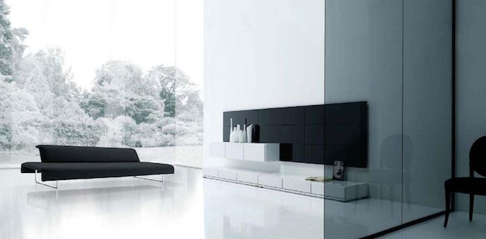 moderna minimalistična skandinavska dnevna soba črno -beli deco
