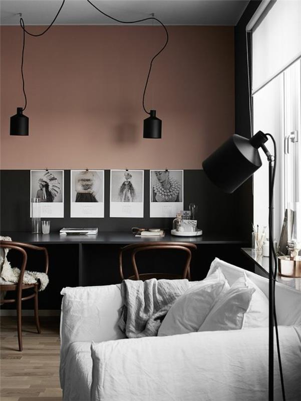dnevna soba-stena-v-dveh barvah-ideja-barva-spalnica-moderna-dnevna soba-kavč-bela