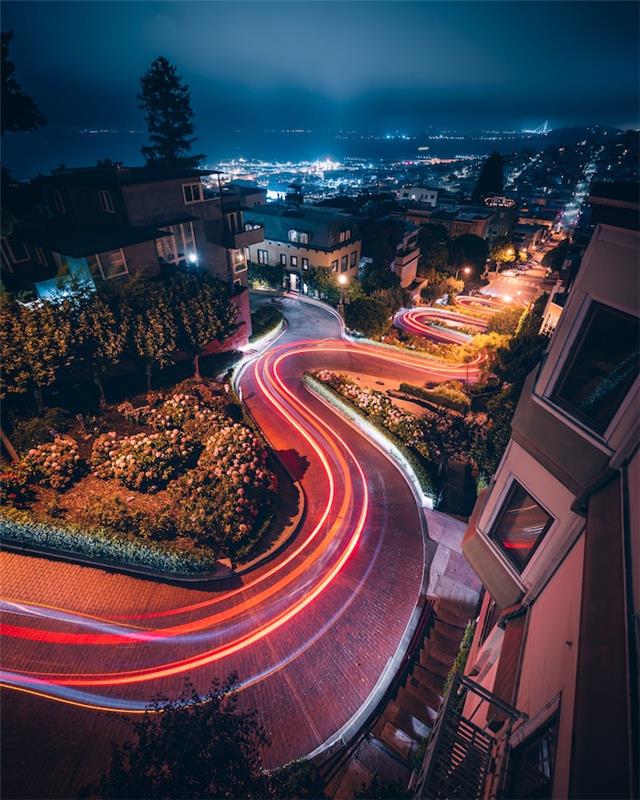 San Francisco'nun en kavisli sokaklarından biri bir fotoğraftan manzara çizimi fikri, şehir manzarası duvar kağıdı,