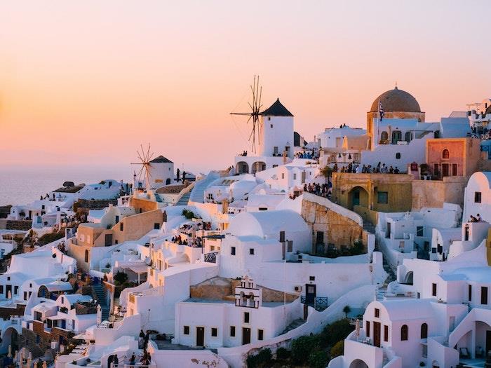 Gün batımında Mikonos Yunanistan manzara fotoğrafı, kentsel görüntü, dünyanın en güzel şehirleri duvar kağıdı ve arka plan