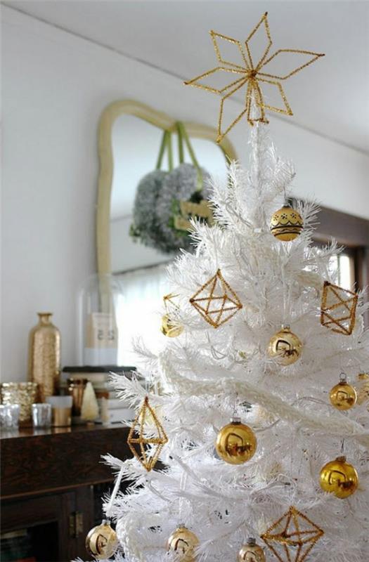 Noel ağacı-beyaz-süsler-altın rengi