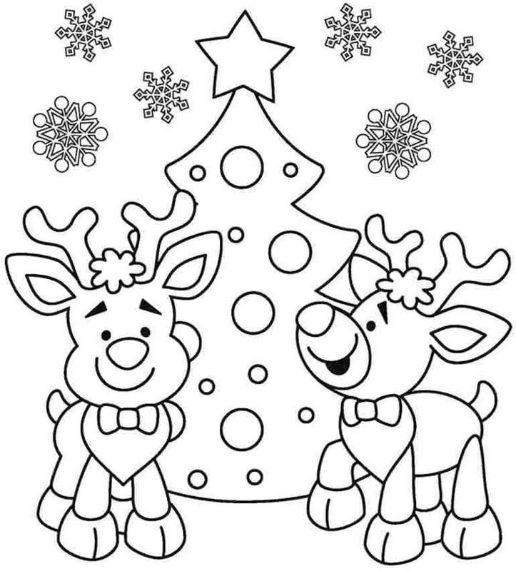 piešti kalėdinius elnius ir eglę su snaigėmis, kad vaikai juos lengvai nuspalvintų