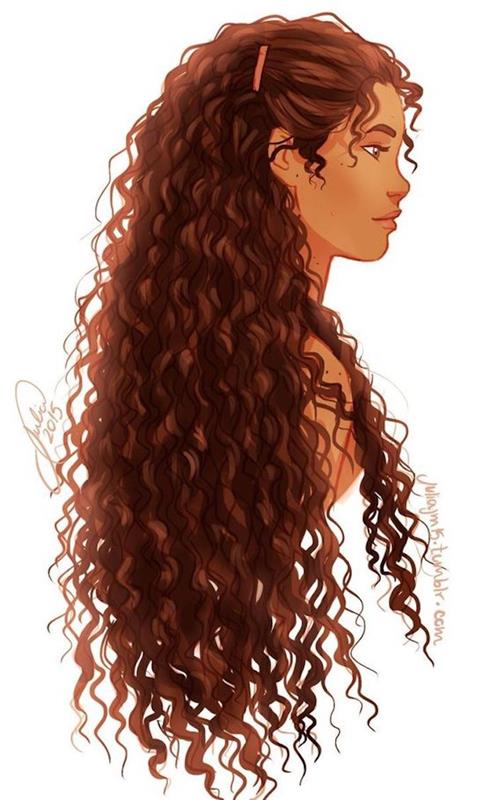 Schizzo di una ragazza, disegno con pastelli, immagini da disegnare facili, capelli lunghi e ricci