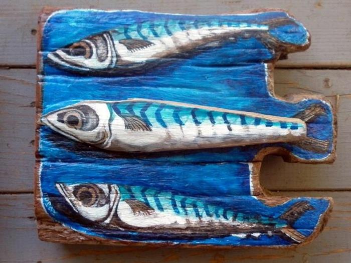 kiparstvo, risanje rib na leseni deski