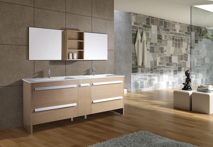 İki lavabo, dekorasyon için minyatür heykel, banyo modeli, ahşap ve beyaz banyo için harika bir fikir