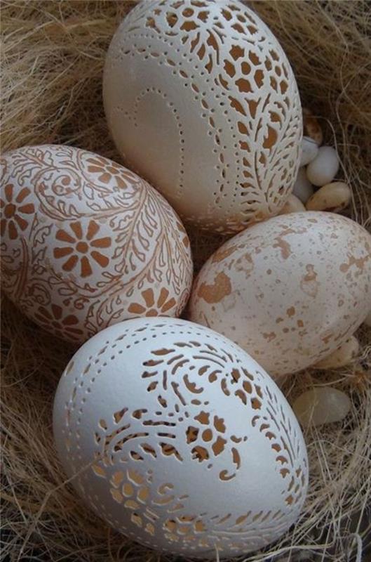 yumurta heykeli, yumurta kabuğu üzerine oyma fikri, çiçek desenleri, yumurta kabuğu ile sanatsal kendin yap fikri