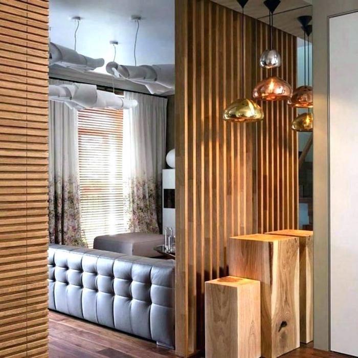 navpična lesena notranja pregrada za sobo tipa claustra za kuhinjo dnevne sobe, primer oblikovanja ločevanja lesa