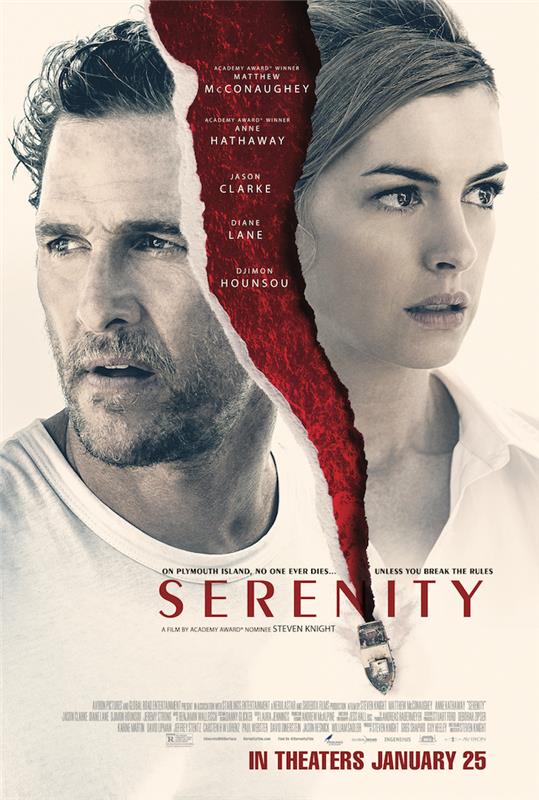 Steve'o Knighto ramybės filmo plakatas su Matthew McConaughey ir Anne Hathaway, kuri turi tikrą šnipštą