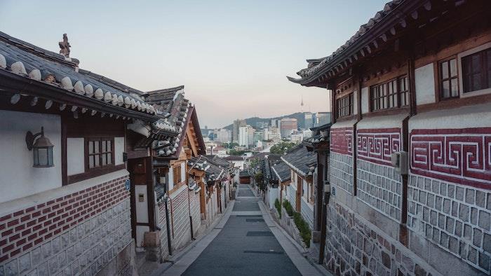 Seul lepa pokrajina, fotografija mestne krajine, fotografija za reprodukcijo v krajinski risbi, starodavno mesto Koreje
