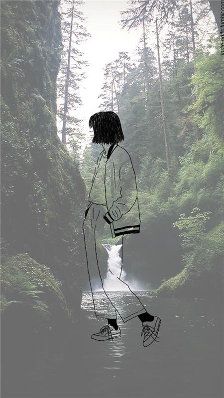 Fotoğraf artistik tumblr, siluet di una ragazza, ormana con alberi