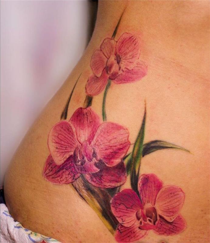 violetinė orchidėjų gėlių tatuiruotė rožinės gėlės