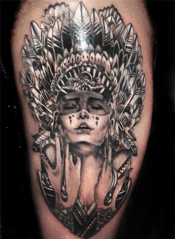 ideja moške tetovaže, črnila za moškega in žensko, neverjetna tetovaža z obrazom bojevnika