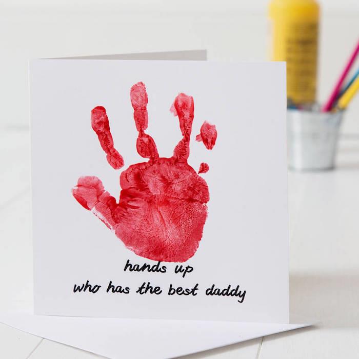 baba için mesaj ile el izi boyama babalar günü için basit kart