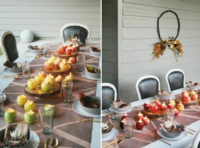 elma ve mumlarla basit dekorasyon sonbahar manuel aktivite sonbahar dekorasyonu sonbahar teması