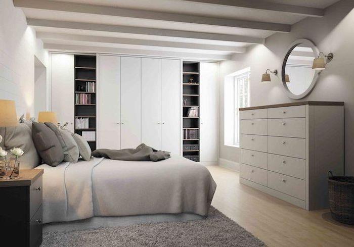 Komple yetişkin yatak odası gardırop yetişkin yatak odası dekoru gri ve beyaz modern yatak odası